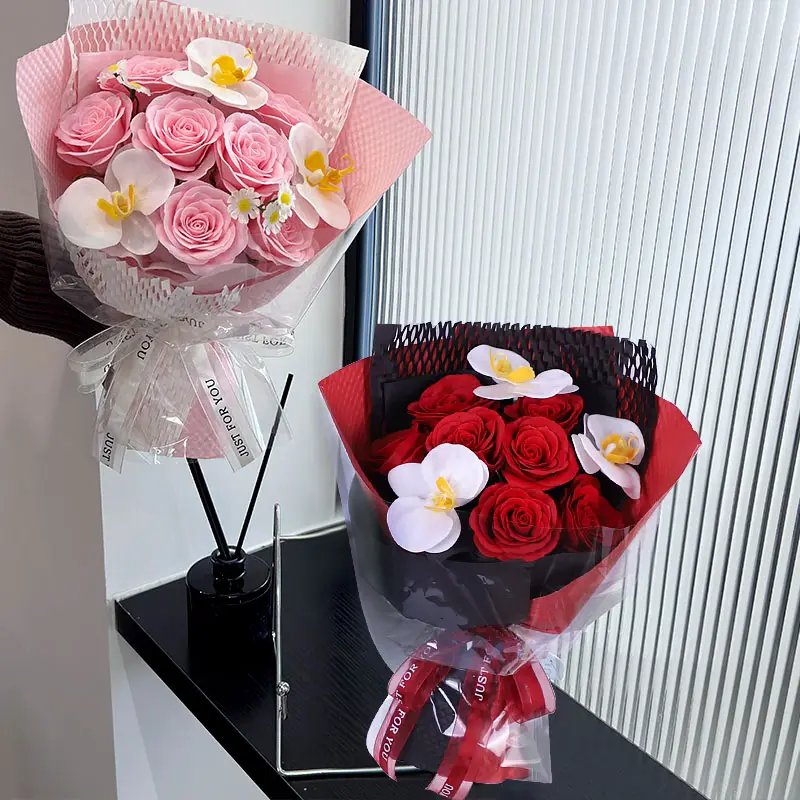 Jabón de flores rosas con caja de regalo día de San Valentín Día de la madre rosas flor jabón ramo de flores de jabón