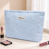 Tas Kosmetik Bordir Bunga 3D Warna Pastel, Kantong Rias untuk Perjalanan, Hadiah Pernikahan, Natal, Grosir