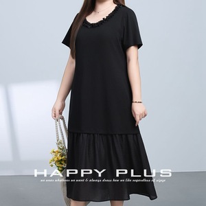 Happy Plus – robe noire ample pour femmes, col rond, couleur unie, grande taille, vêtements décontractés d'été, N9263 - Product Image 5