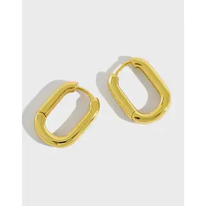 Fashion 18K Gold Vermeil Earrings U Shape 925 Oval Silver 925 Sterling Silver Rhodium Plated Earrings