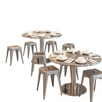 Ensemble de mobilier moderne pour cantine commerciale : Table à manger en acier inoxydable et tabourets empilables en métal pour écoles, personnel, cafétérias et aires de restauration