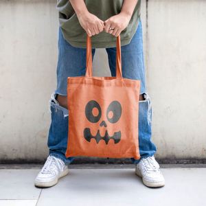 DLBZ - Bolsa de Mano Multifuncional Promocional de Lona de Algodón con Diseño de Cara de Halloween, Reutilizable, Portátil, Orgánica, Color Naranja, Personalizada - Product Image 5