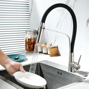 304 Stainless Steel 360degree Silicone Pull Down Gourmet Kitchen Faucet Mixer Tap