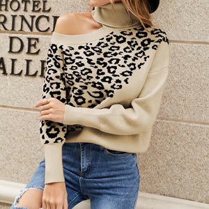 Maglione Pullover da Donna alla Moda Autunno Inverno con Stampa Leopardata a Maniche Lunghe, Maglieria con <span class=keywords><strong>Spalle</strong></span> <span class=keywords><strong>Scoperte</strong></span> Sehe Fashion - Product Image 1