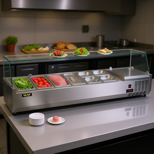 Mesa refrigerada de preparación de sándwiches de 60 pulgadas, 16.8QT, 4 bandejas de 1/3 y 4 bandejas de 1/6, barra de ensaladas de 146W, cuerpo de acero inoxidable 304, protector de vidrio templado - Product Image 2