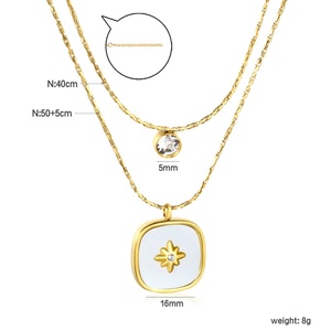 Collier en acier inoxydable 316L plaqué or 18 carats avec pendentif cœur d'amour superposé, bijoux fantaisie en zircon carré et étoile, vente en gros - Product Image 6