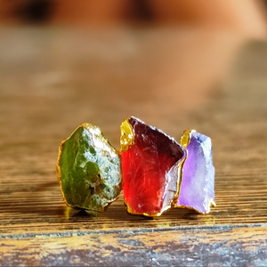 Colorful Stones <b>Chunky</b> <b>Rings</b> 18k Gold Plated Three Stone Christian Vintage Women Custom Birthstone Brass Tarnish Free Jewelry - Product Image 3