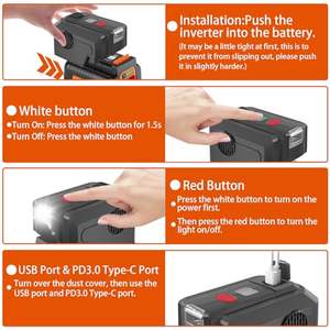 Pour générateur <span class=keywords><strong>d</strong></span>'onduleur BLACK + DECKER, adaptateur <span class=keywords><strong>d</strong></span>'onduleur <span class=keywords><strong>d</strong></span>'alimentation <span class=keywords><strong>Portable</strong></span> 200W pour batterie Li-ion B & <span class=keywords><strong>D</strong></span> 36V/40V MAX - Product Image 3