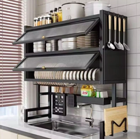 Égouttoir à vaisselle pour évier de cuisine avec porte de placard, organisateur de rangement grande capacité pour assiettes, bols, couteaux et planches à découper
