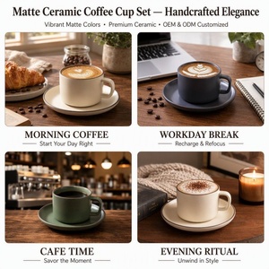 Set Tazza e Piattino per Caffè Kingze, Design Minimalista Nordico, 230ml, in Porcellana, per Latte e Cappuccino - Product Image 5