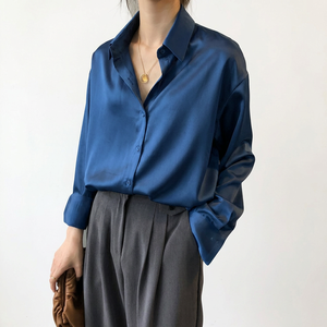 Camicia di Lusso in Raso Stampato per Donna, Oversize a Maniche Lunghe, <span class=keywords><strong>Elegante</strong></span> Stile Retrò Hong Kong, Blusa Chemise Femme - Product Image 6
