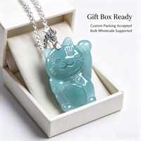 Pendentif Chat Porte-Bonheur en Jade Naturel, Charme Collier Chat Porte-Bonheur en Jadeite Birmane de Grade A pour Cadeau de Bijoux et Vente en Gros