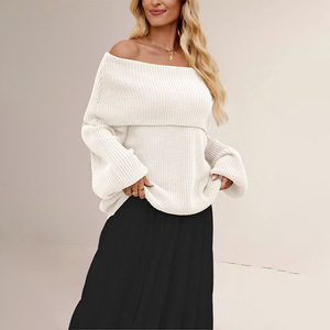 Pull en tricot à épaules dénudées pour femme, manches longues, coupe ample, couleur unie, anti-boulochage, vêtements d'hiver - Product Image 3