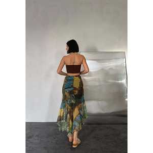 กระโปรงชีฟองพิมพ์ลายยืดหยุ่นสูงสำหรับผู้หญิง ผ้าวิสโคสโพลีเอสเตอร์พิมพ์ลายดิจิทัล แฟชั่นกระโปรงยาวพลิ้วสวย - Product Image 1