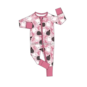 Baju bayi baru lahir, Jumpsuit bayi Romper ritsleting cetak kustom Viscose bambu pakaian uniseks