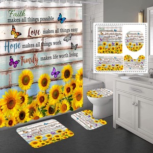 Juego <span class=keywords><strong>de</strong></span> Cortinas <span class=keywords><strong>de</strong></span> Ducha <span class=keywords><strong>de</strong></span> Poliéster Impermeables y Ecológicas con Estampado Personalizado <span class=keywords><strong>de</strong></span> Girasoles Amarillos Plegables <span class=keywords><strong>de</strong></span> 4 Piezas para Baño - Product Image 5