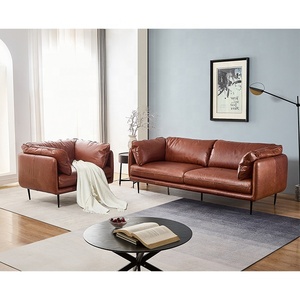Ánh sáng sang trọng 1 + 2 sofa thiết kế đơn giản hiện đại nâu da phòng khách sofa với chân thép không gỉ - Product Image 3
