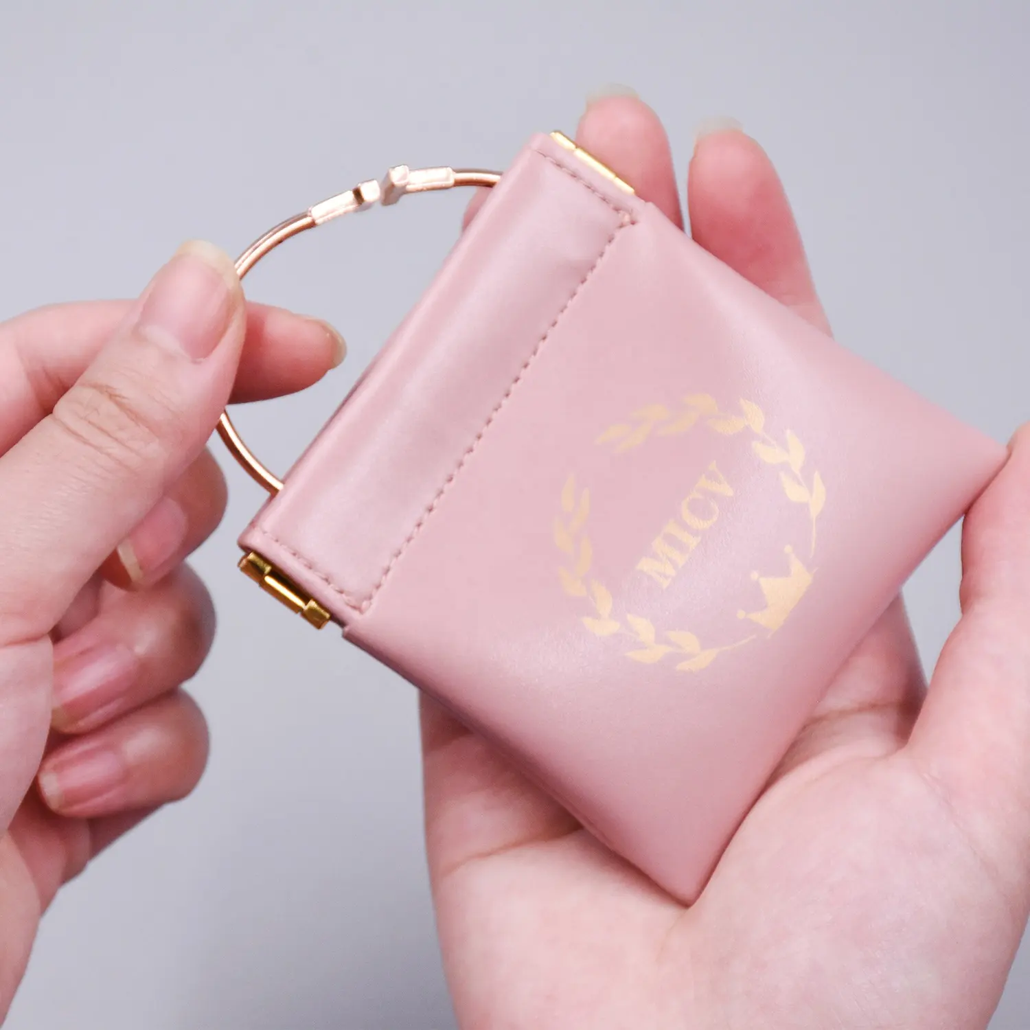 Bestpackaging 8*8 PINK squeeze top jewelry pouch logo personalizzato borsa gioiello di lusso borsa regalo gioiello in pelle PU