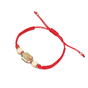 时尚红色编织绳手链基督教宗教圣母玛利亚基督教手链