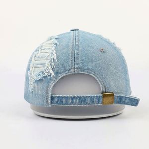 Wholesale Custom High Quality 6 Panel Unstructured Denim Dad Hat,Oem <b>Plain</b> Metal Buckle Blank Distressed Women Baseball <b>Caps</b> - Product Image 6