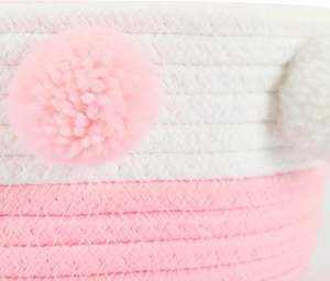 Pliable <span class=keywords><strong>petit</strong></span> rose et blanc jouets maquillage serviette cadeau organisateur Pom Pom décor tissé coton corde <span class=keywords><strong>panier</strong></span> pour salon - Product Image 6