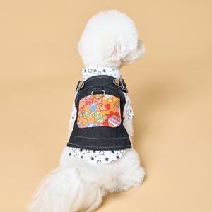 Set Rompi Denim dan Rok untuk Anjing Kecil, Teddy, Bichon Frise, Bahan Polyester, Motif Kartun, dengan Tali Selempang, Gaya Amerika - Product Image 2