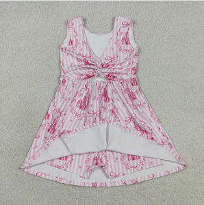Vestido Deportivo de Verano para Niñas Pequeñas, Color Rosa, con Lazo, Estilo Coqueta, con Pantalones Cortos Incorporados, Estampado y Transpirable - Product Image 4