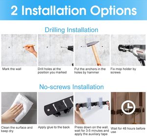 Organizador de Escobas de Acero Inoxidable Resistente para Garaje, Soporte de Pared Autoadhesivo para Organización y Almacenamiento en Lavandería - Product Image 5