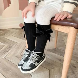 무릎 높은 활 공주 퍼지 아기 양말 제조 업체 아기 소녀 어린이 다리 따뜻한 양말 로고 사용자 정의 해피 양말 면 승무원 - Product Image 2