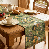 Chemin de table personnalisable en polyester/coton, style vintage, motif paysager, bordure à franges tissée jacquard, imperméable et écologique