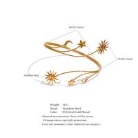 Bracelet jonc JINYOU 5736 en acier inoxydable doré, motif soleil, lune et étoiles, style bohème et délicat