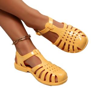<span class=keywords><strong>Sandalias</strong></span> Romanas de PVC Brillante Estilo Coreano para Verano, <span class=keywords><strong>Sandalias</strong></span> <span class=keywords><strong>Planas</strong></span> de Playa con Punta Cerrada y Agujeros para <span class=keywords><strong>Mujer</strong></span> - Product Image 5