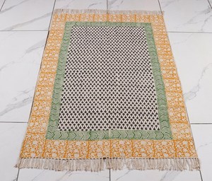 Aztec Block Print Cotton Dhurrie <b>Rug</b> Handmade <b>Boho</b> Carpet with Tassels Floor <b>Rug</b> Home Decor - Product Image 3