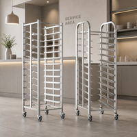 Chariot à plateaux multi-niveaux en acier inoxydable, à roulettes, pour usage commercial en boulangerie et cuisine, personnalisable