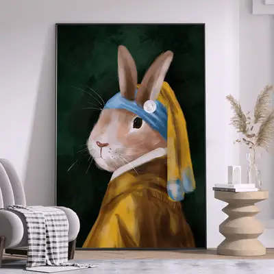Rabbit Painting Girl With A Pearl Earring Yellow Abstract Wall Art Large Kitchen Wall Art Childrens Wall Art For Bedrooms