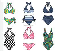 2026 Geprinte Euro-Amerikaanse Gerecyclede Dames Zwempak Halter Bikini Eén Delig Gestreept Fruit Strandkleding Groothandel Van Fabrikant