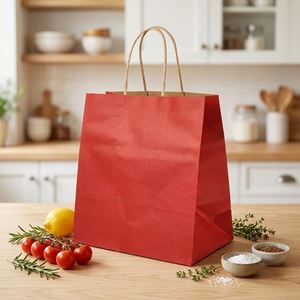 Sac de transport en papier kraft blanc et brun avec poignée torsadée - Product Image 2