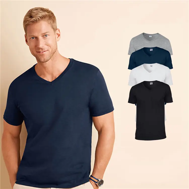 Новые стильные 150 gsm оптовые OEM высококачественные хлопковые футболки с V-образным вырезом, простые мужские футболки с вышивкой