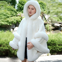 Manteau châle élégant et chaud en fausse fourrure, grande taille, avec capuche en peluche artificielle, col épais en fourrure, polyvalent, pour femme