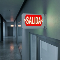 Spanisches Notausgangsschild mit LED-Beleuchtung, Evakuierungsschild-Lampe, Wand- und Deckenmontage-Gehäuse