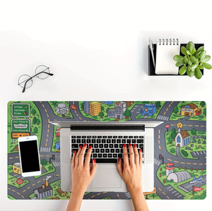 Grand tapis de souris à motif urbain de dessin animé, tapis de bureau ultra-lisse avec bords cousus, base en caoutchouc antidérapante, carte de ville éclatante pour espaces de travail - Product Image 3