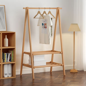 Porte-vêtements Portable Extra Large avec 2 pneus avec boîte de rangement pour chaussures, étagères pour l'entrée, la chambre à coucher, porte-vêtements en bois naturel - Product Image 5