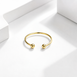 Double Ball Open <b>Stainless</b> <b>Steel</b> <b>Ring</b> with 14K Gold Vacuum Plating Minimal Adjustable Polished Band - Product Image 1