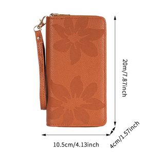 Cartera larga vintage con estampado floral para mujer, con doble cremallera, gran capacidad, para teléfono móvil, tarjetero multicapa y correa de muñeca - Product Image 2