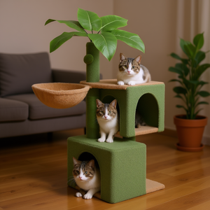 Arbre à chat Cactus Taille S, écologique, en sisal, pour chats d'intérieur, avec zones de jeu et griffoirs, style moderne, 2 niveaux, motif dessin animé - Product Image 2