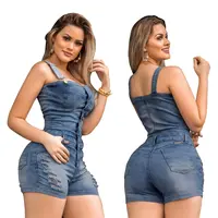 MT102-5027, Mode Wanita Pakaian Formal Celana Pendek Jeans Kasual Overall Denim Jumpsuit