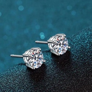 925 Sterling <b>Silver</b> 14K Gold Plated 0.6ct <b>Stud</b> Earrings Gemstone Moissanite Women's Engagement Wedding Anniversary Party Wear - Product Image 1