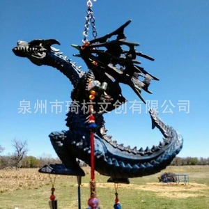 Carillon éolien en résine Dragon Bleu, ornement suspendu d'extérieur pour jardin, pendentif décoratif en forme d'animal, artisanat - Product Image 4