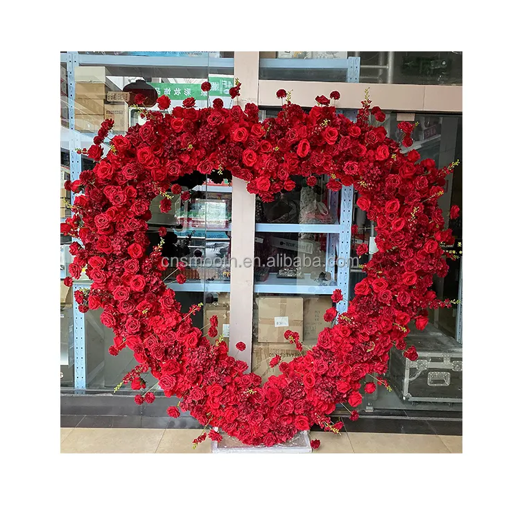 Wedding Red Rose Flower Heart Shape Stage Background Decoration Flower Arch B1ackdrop