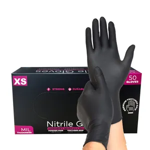 Guantes extra pequeños de nitrilo puro para niños, 9 pulgadas, azul y negro, para salón de tatuajes, belleza, sin polvo, XS